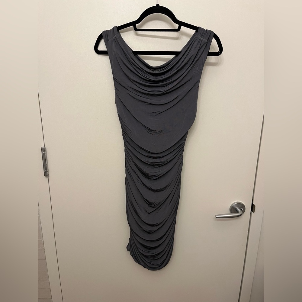 H&M Gray Ruched One Shoulder Cocktail Dress